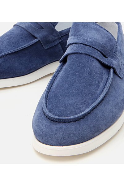 Hotiç Men's Suede Leather Blue Soft Textured Loafer