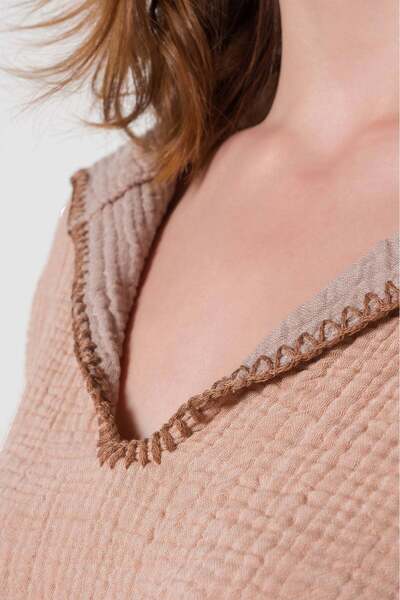 Barine Cocoon Cotton 4 Layer Muslin Adult Poncho Tan / Ανοιχτό καφέ