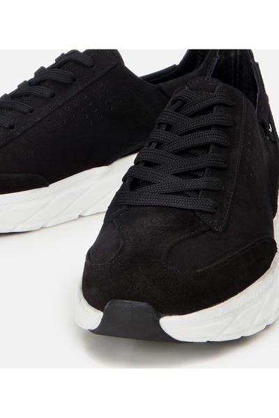 Hotiç Men's Nubuck Leather Black Ultra Light Sole Sports Shoes