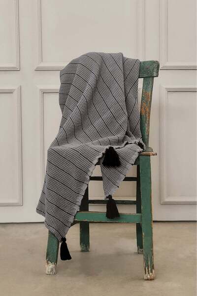 Barine Buhur Pamuk Koltuk Şalı Gri / Siyah 130x170