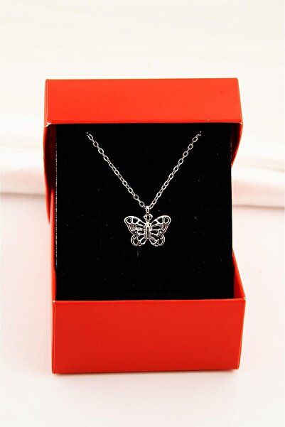 EUROMODA Antique Silver Necklace with Butterfly Design