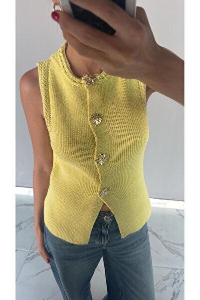 hellen collection Aksesuar Düğmeli Triko Yelek Hırka