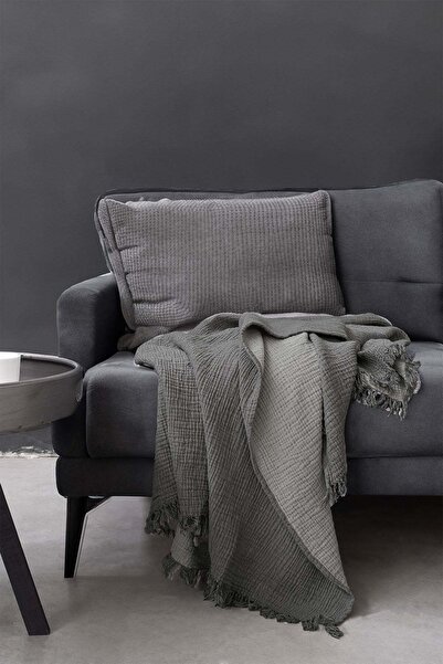 Barine Cocoon 4 Katlı Müslin Koltuk Şalı, Battaniye Koyu Gri