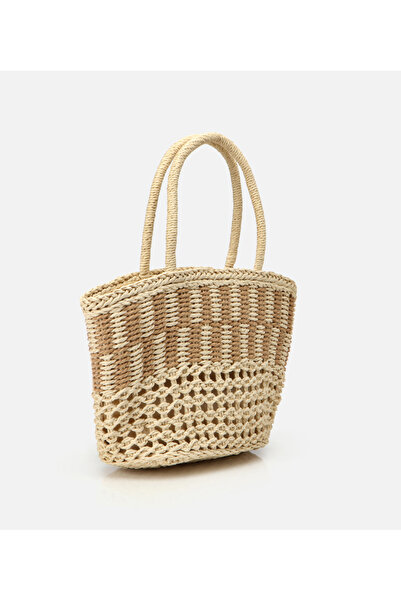 Hotiç Geantă de umăr de damă din paie bej