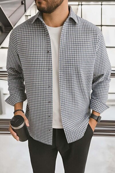 Valiberta Jonas Plaid Small Check Relaxed Fit 100% Cotton Flannel Fabric Men's Shirt - Stone