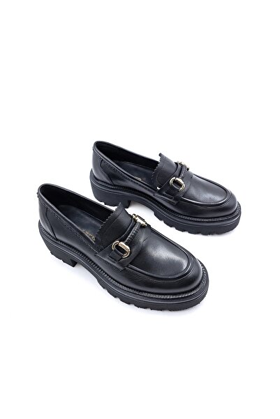 Bulldozer Genuine Leather Women's Black Loafer Shoes