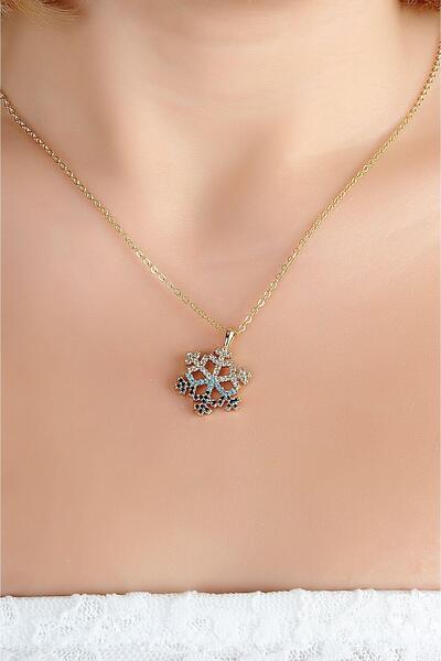 EUROMODA Kutulu Kar Tanesi Tasarımlı Mavi Zirkon Taşlı Kolye