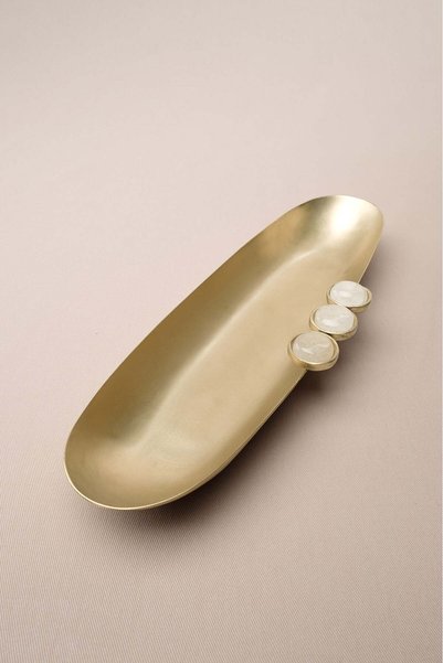 Barine Poppins Mat Pirinç Oval Dekoratif Obje Gold 29x8x3 cm