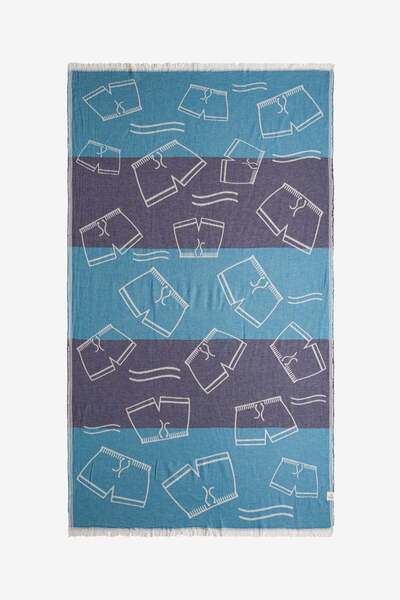 Barine Sea Short Жаккардовий пештемаль синій, з сумкою для перенесення 90x160