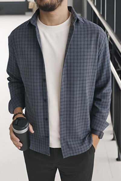 Valiberta Alfonso Plaid Large Check Relaxed Fit 100% Cotton Flannel Fabric Men's Shirt - Blue