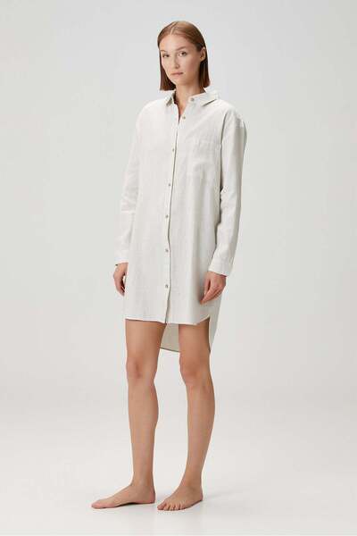 Barine Πιτζάμες Lino Linen Πουκάμισο Υπόλευκο / Μαύρο ριγέ