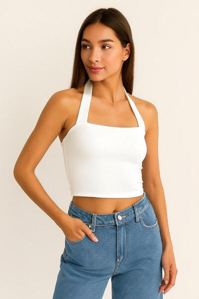 Olyssia Жіночий чорно-білий комплект з 2 предметів: майка з відкритими плечима та еластичний бандо-боді - стильний трендовий базовий топ