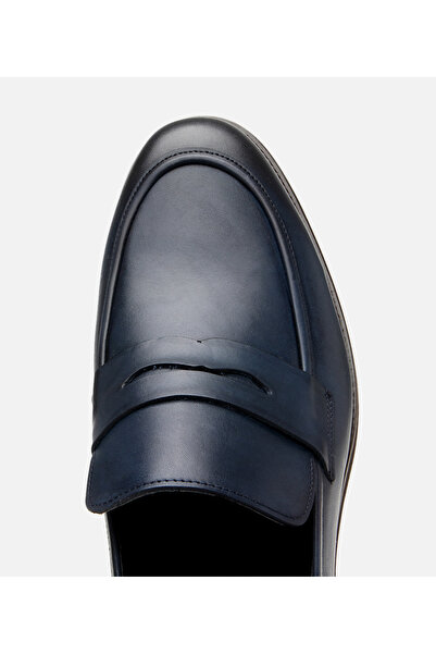 Hotiç Мъжки кожени мокасини със светла подметка, тъмносини