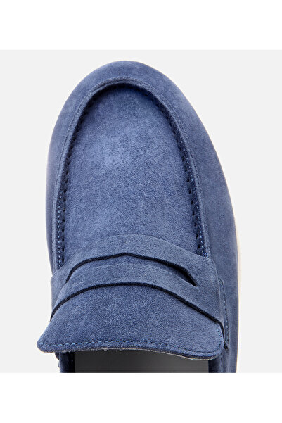 Hotiç Men's Suede Leather Blue Soft Textured Loafer