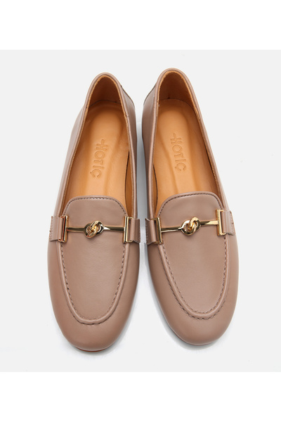 Hotiç Kadın Deri Bej Tokalı Klasik Loafer