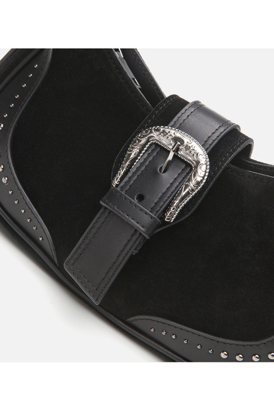 Hotiç Women's Suede Leather Black Buckle Detailed Shoulder Bag