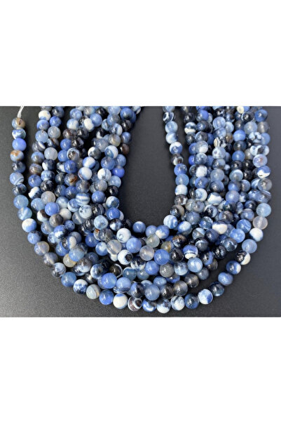 SESİKA HOBİ Orijinal Doğal Taş A Kalite Mavi Yangın Akik 8 Mm 1 Dizi ( Ortala...