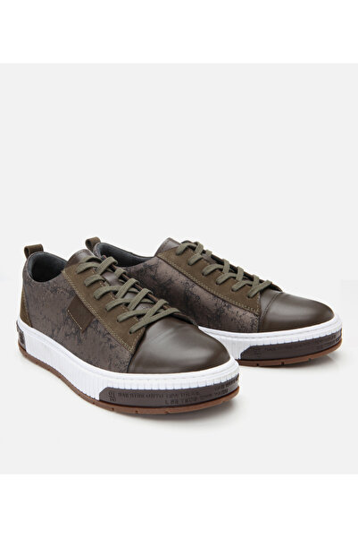 Hotiç Men's Leather Khaki Printed Sports Shoes