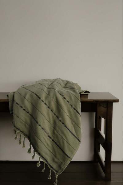 Barine Khaki / Black Boa Cotton Sofa Shawl - 130X180