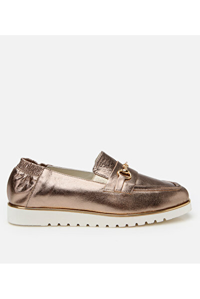 Hotiç Women's Leather Bronze Rubber Detailed Buckle Casual Loafer