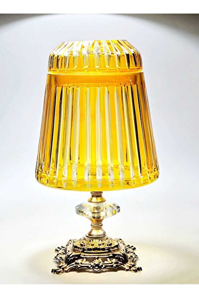Kristal Market Handmade Cut Crystal Mercury Vertical Pattern Decorative Presentation Holder with Lid Napkin Holder Yellow