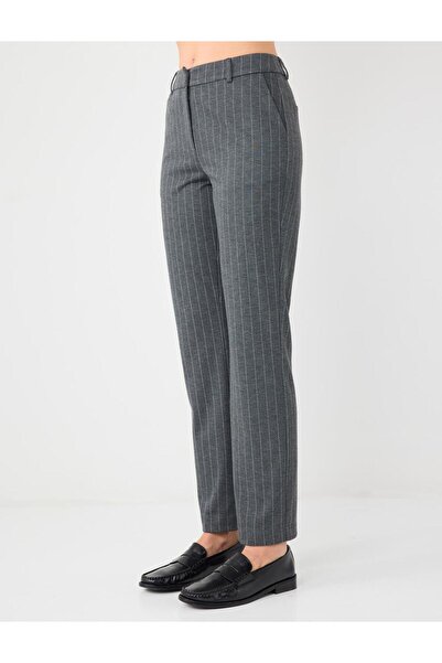 Jimmy Key Grı Normal Bel Normal Paça Çizgili Örme Pantolon