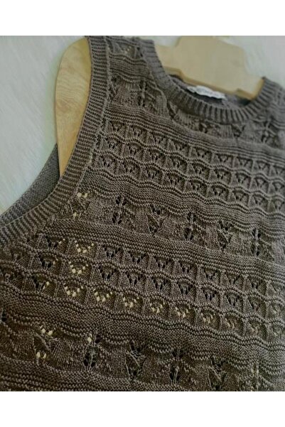 RTD&VLD Women's Vita-194 Crew Neck Openwork Knitwear Dress Brown