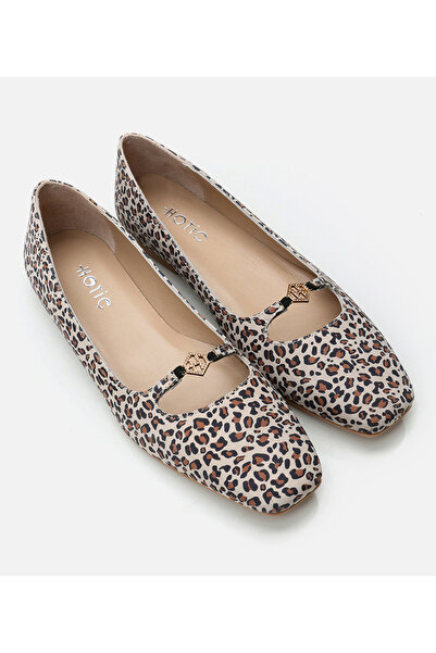 Hotiç Women's Leather Mary Jane Leopard Patterned Ballerinas