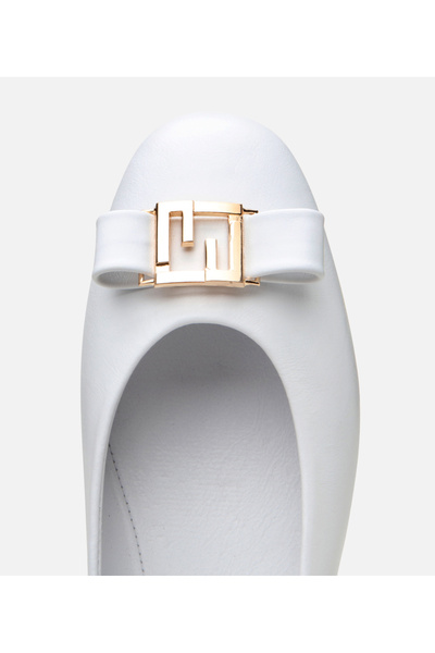 Hotiç Women's Leather White Buckle Ballerinas