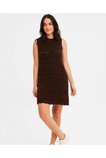 RTD&VLD Women's Vita-194 Crew Neck Openwork Knitwear Dress Brown