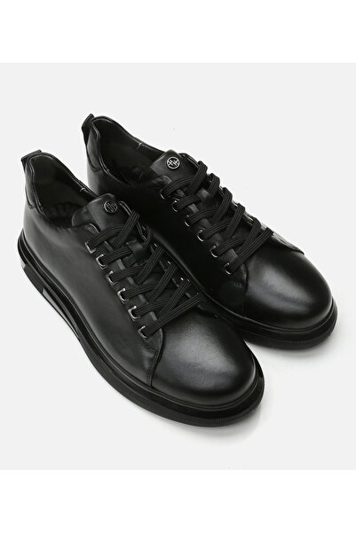 Hotiç Men's Leather Black Casual Shoes