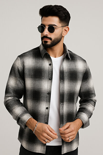 mavisima erkek giyimi Ανδρικό πουκάμισο ξυλοκόπο με μαύρες και λευκές ρίγες – Άνετο και μοντέρνο για τη νέα σεζόν χειμερινής μόδας