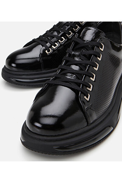 Hotiç Men's Patent Leather Black Light Sole Sports Shoes