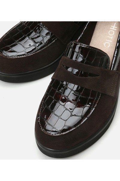 Hotiç جلد طبيعي بني - حذاء نسائي بكعب سميك