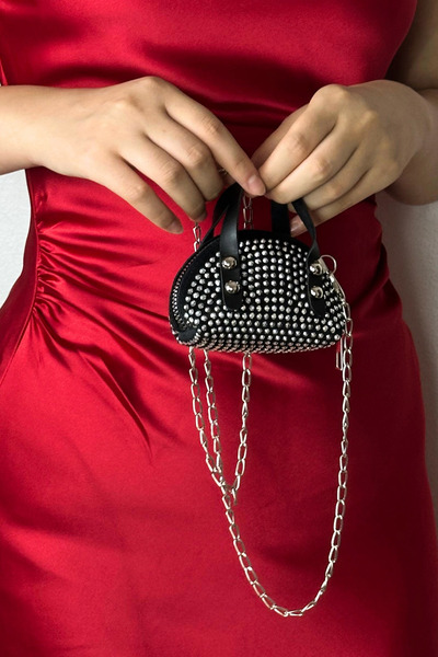 Mazel Design Mazel Taşlı Mini Siyah Çapraz Kadın Çanta