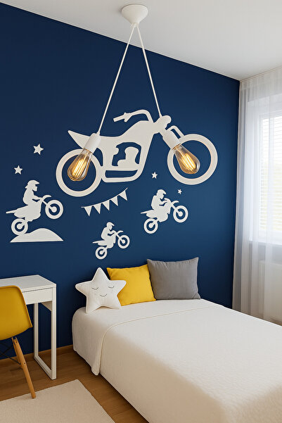 VENON Beyaz Motor Bisiklet Tasarımlı Genç-Çocuk Odası Avizesi – Modern Metal ...