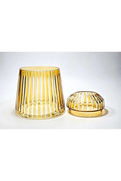 Kristal Market El Yapımı Kesme Kristal Merkür Vertical Desen Dekoratif Sunumluk Kapalı Peçetelik Amber