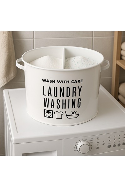 hemlife صندوق تخزين المنظفات مكون من قسمين، صندوق منظفات مطبوع بغطاء للغسيل