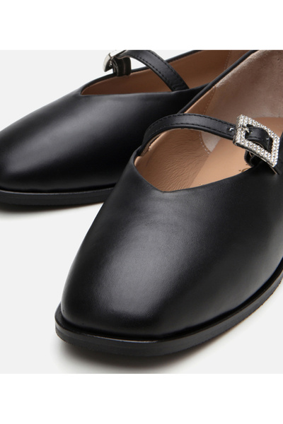 Hotiç Women's Leather Black Buckle Ballerinas