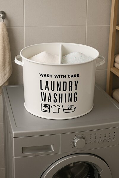 hemlife 2 Compartment Detergent Storage Box Printed Laundry Detergent Box with Lid