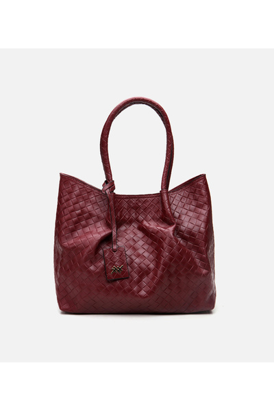 Hotiç حقيبة نسائية من الجلد الطبيعي باللون الأحمر الداكن