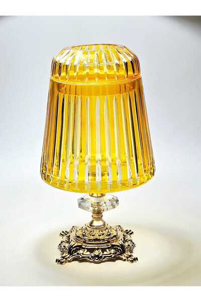 Kristal Market Handmade Cut Crystal Mercury Vertical Pattern Decorative Presentation Holder with Lid Napkin Holder Yellow