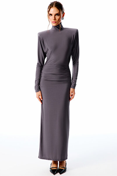 Love On Friday ALESSA Sırtı Açık Uzun Abiye Elbise(Gri)