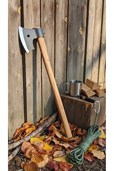 SKNIV Dövme Demir Çelik Kamp Baltası Nacak-gürgen Ağaç Saplı, Ay Yıldız Motifli