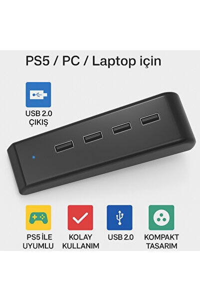 qasul PS5 / PC / Laptop Uyumlu 4 Port USB 2.0 HUB – Kolay Tak & Kullan Kompak...