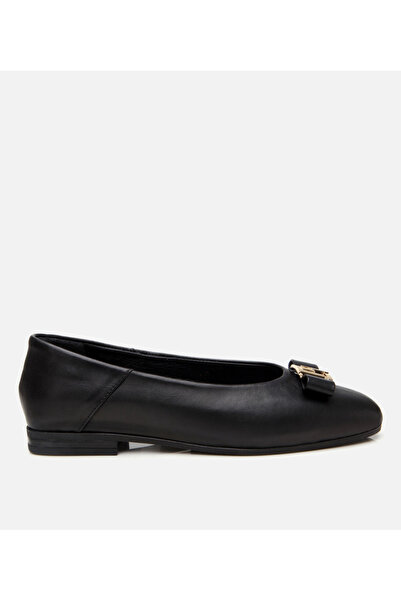 Hotiç Women's Leather Black Buckle Ballerinas