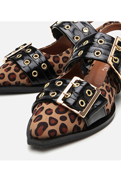 Hotiç Women's Leopard Patterned Belted Open Back Ballerinas