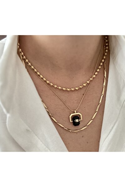 mibrillo قلادة فولاذية ثلاثية (سلسلة دوريكا، سلسلة مقطوعة على شكل قلادة، وطقم قلادة ميدالية سوداء)