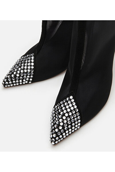 Hotiç Kadın Siyah Tül/Taş Detaylı Topuklu Bot