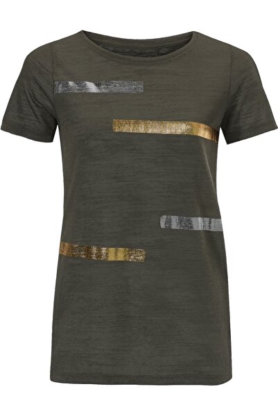 MAMAYAGA Γυναικεία μπλούζα με χρυσό ρίγες με μοτίβο Khaki Causal Sports Stylish Curve Tshirt